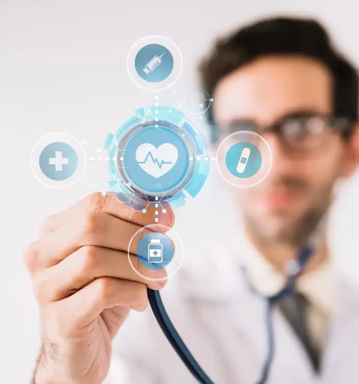 Medical banner with doctor holding stethoscope